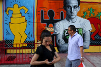 Keith Haring and pedestrians, East Village, Manhattan, NY