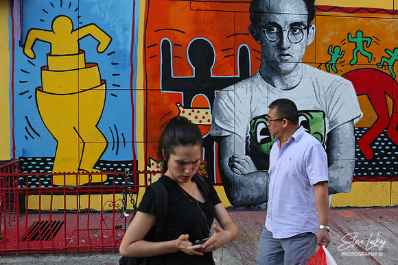 Keith Haring and pedestrians, East Village, Manhattan, NY